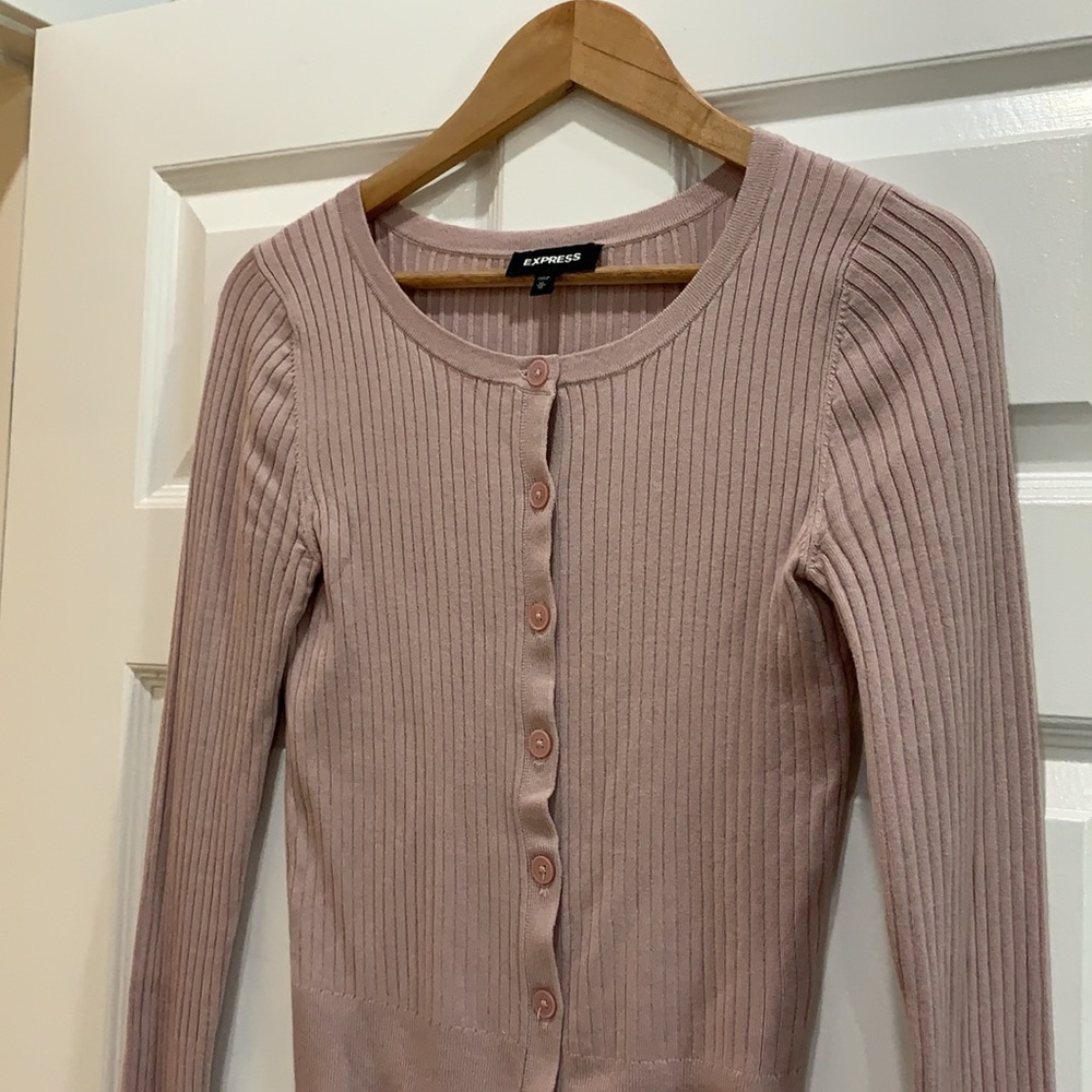 Express Button Down Ribbed Cardigan - Picture 2 of 9